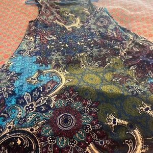 Blue and Green Sleeveless Scoop Neck Sundress